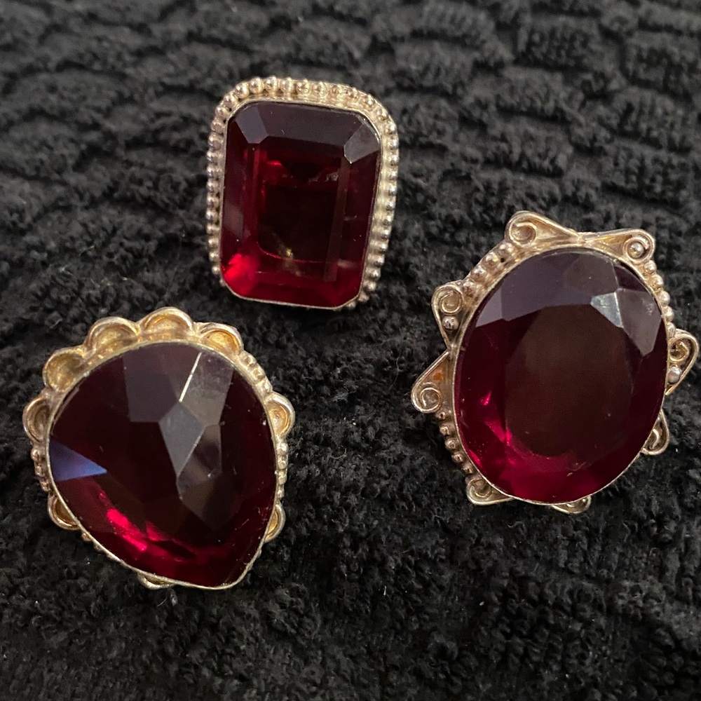 Set of 3 fake dress up Halloween Costume Rings Vampire Cosplay Grunge Ruby
